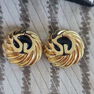Gold and Black Clip-On Earrings